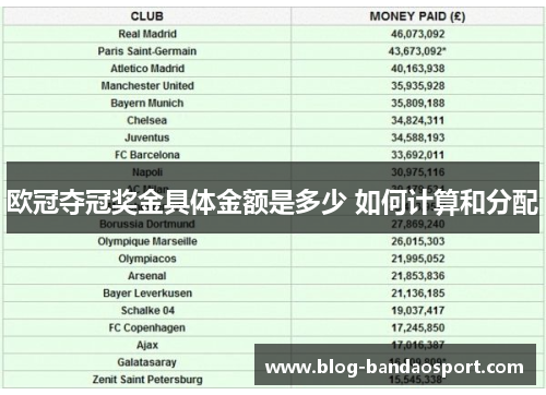 欧冠夺冠奖金具体金额是多少 如何计算和分配