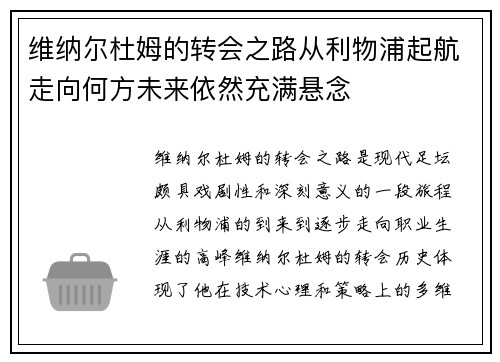 维纳尔杜姆的转会之路从利物浦起航走向何方未来依然充满悬念